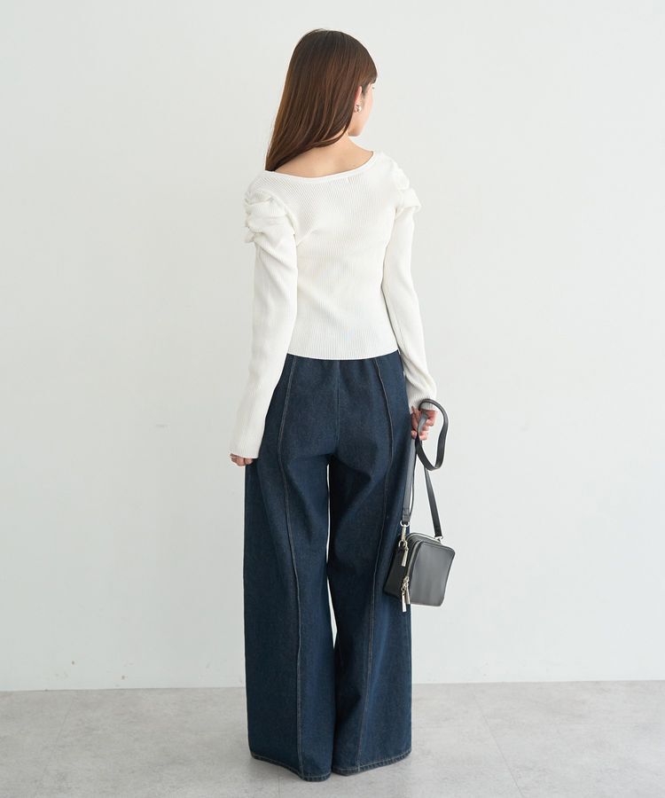 earth music&ecology「レイヤード風ギャザーショルダーリブニット」|ニット・セーター|