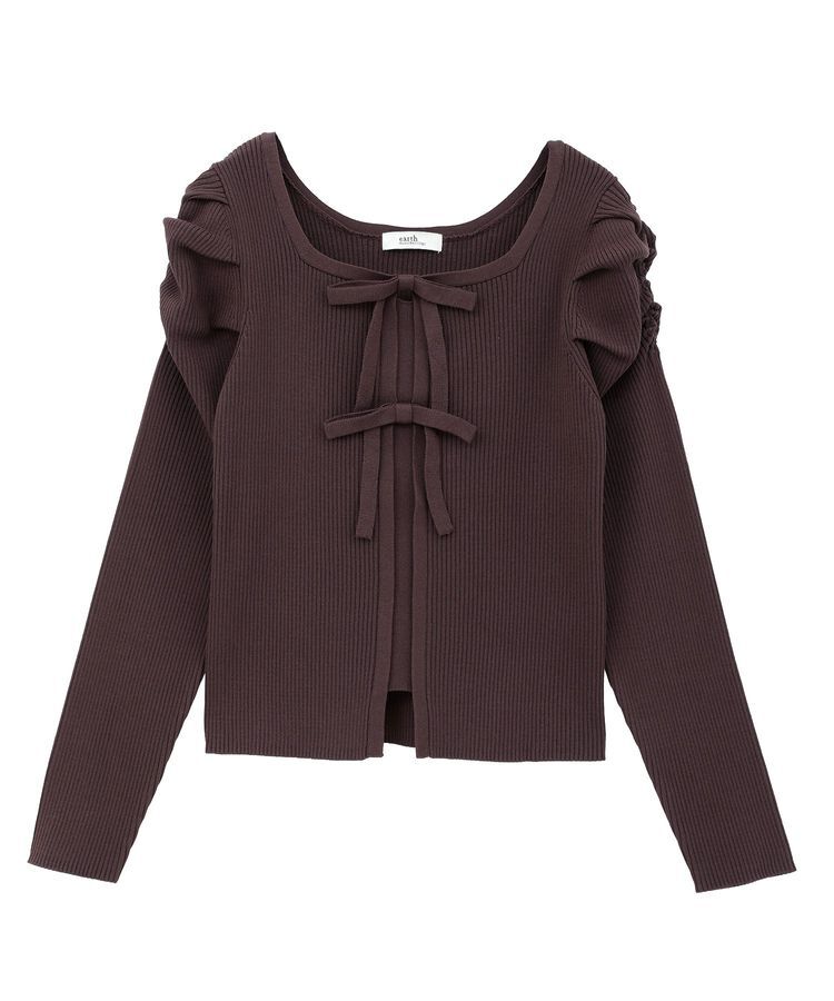 earth music&ecology「レイヤード風ギャザーショルダーリブニット」|ニット・セーター|