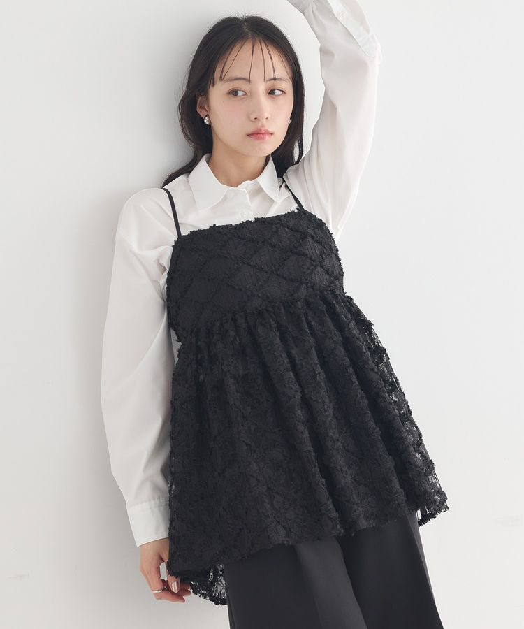 earth music&ecology「フリンジレースキャミビスチェ」|ベスト・ジレ|Black