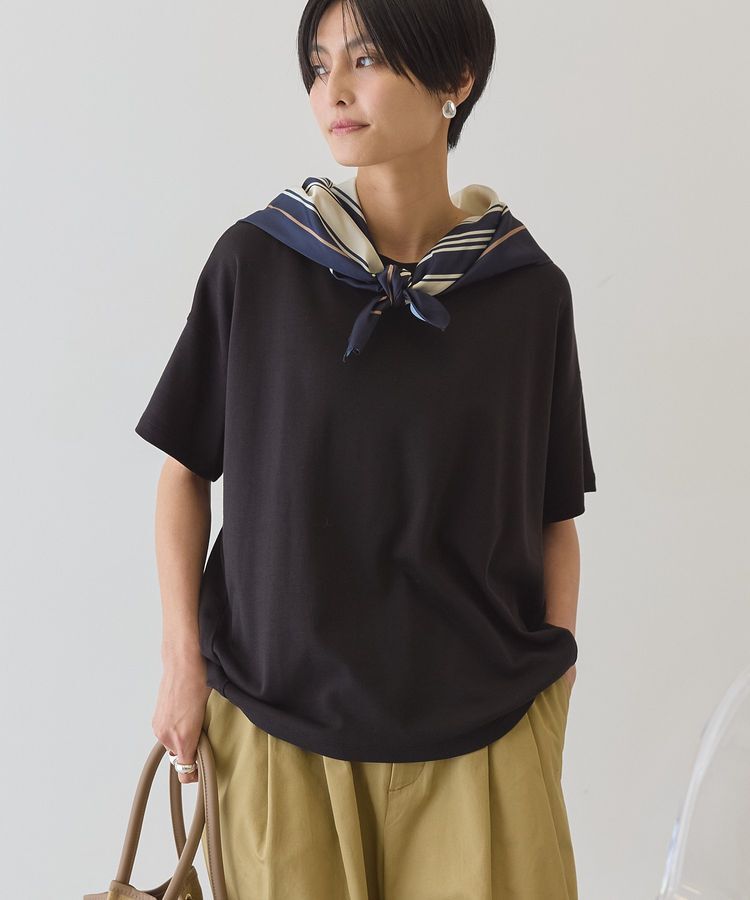 AMERICAN HOLIC「【接触冷感+UVカット】半袖コクーンカットプルオーバー」|Tシャツ・カットソー|Black