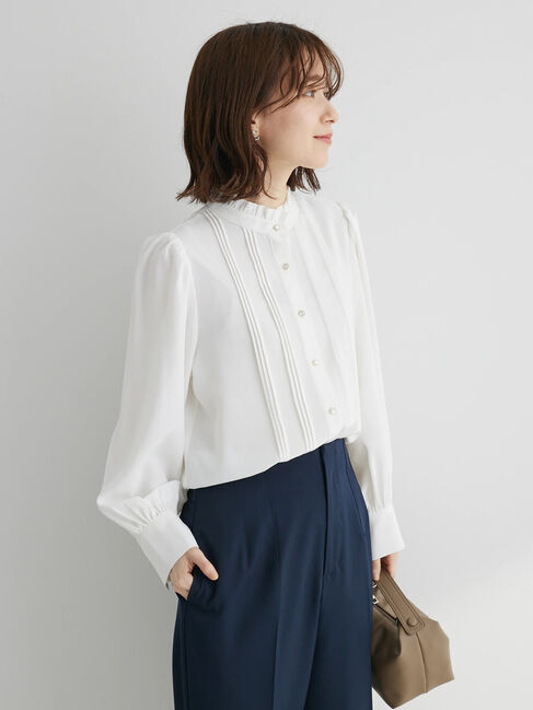  「・ELENCARE DUEピンタックカラーフリルブラウス」|シャツ・ブラウス|