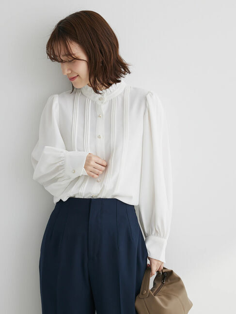  「・ELENCARE DUEピンタックカラーフリルブラウス」|シャツ・ブラウス|