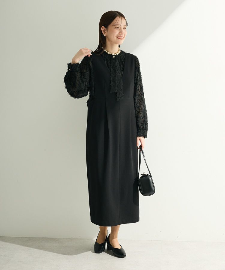 Green Parks「O.洗えてストレッチ Vネックジャンスカ」|ジャンパースカート|Black