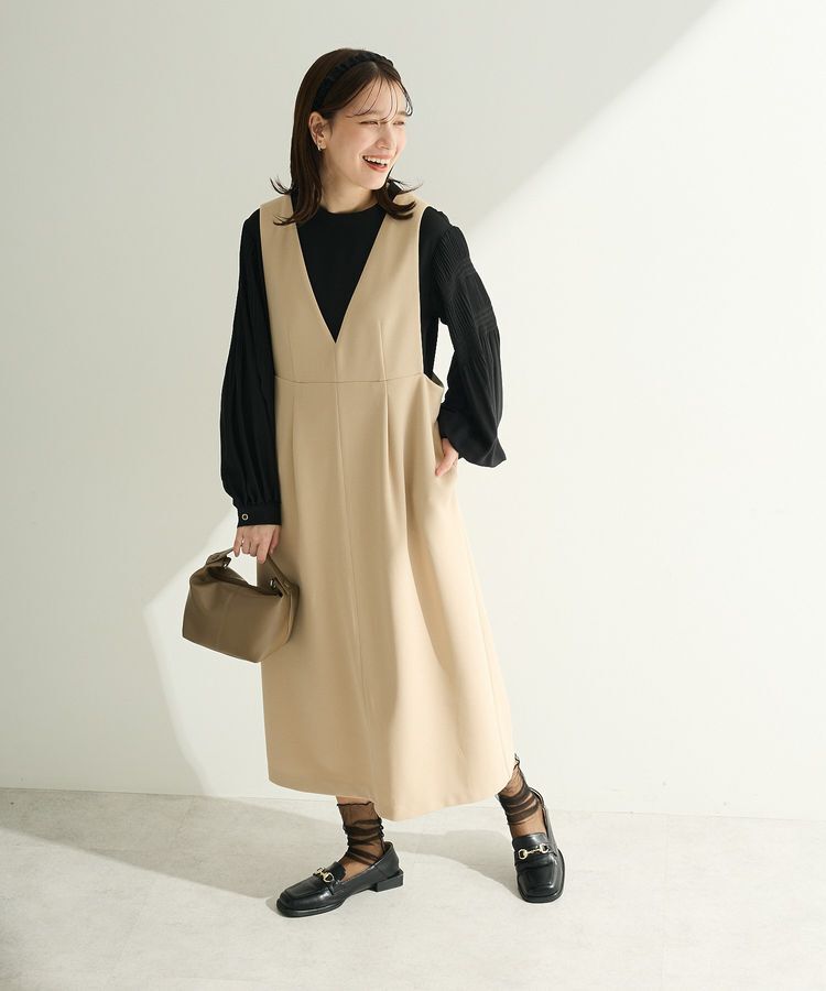 Green Parks「O.洗えてストレッチ Vネックジャンスカ」|ジャンパースカート|