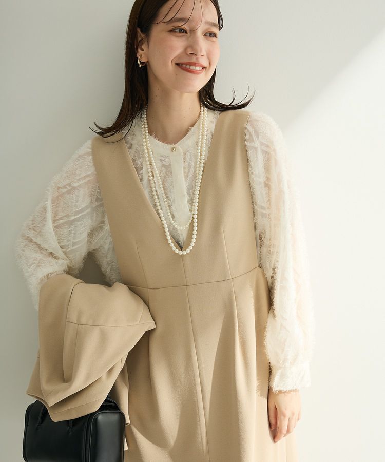 Green Parks「O.洗えてストレッチ Vネックジャンスカ」|ジャンパースカート|