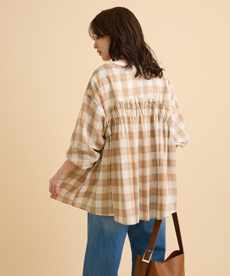 Green Parks「【しゃれシャツ】イージーケアVネックチェックブラウス」|シャツ・ブラウス|