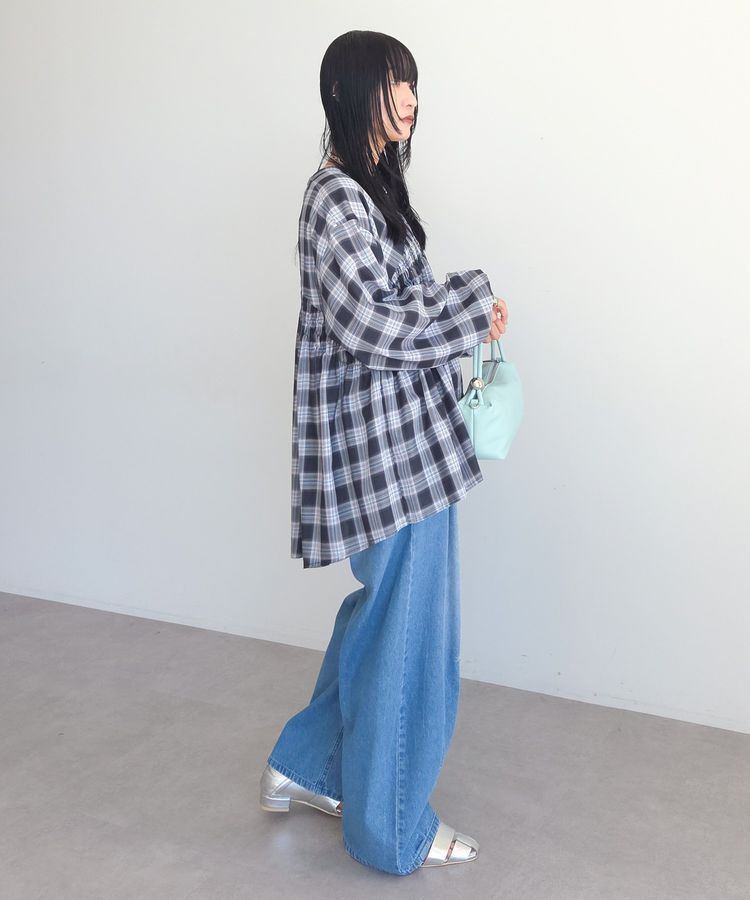 Green Parks「【しゃれシャツ】イージーケアVネックチェックブラウス」|シャツ・ブラウス|