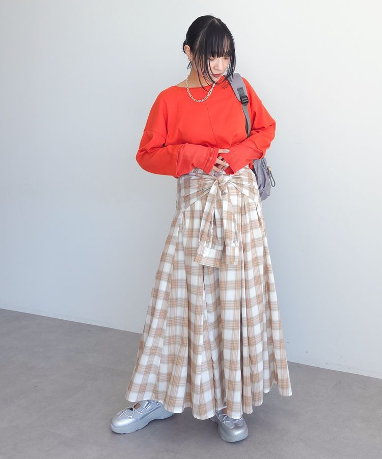 Green Parks「【しゃれシャツ】イージーケアチェックボリュームスカート」|フレア|