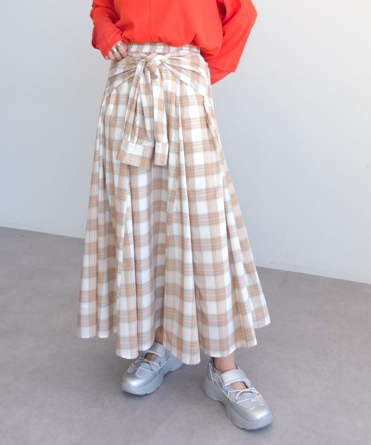 Green Parks「【しゃれシャツ】イージーケアチェックボリュームスカート」|フレア|