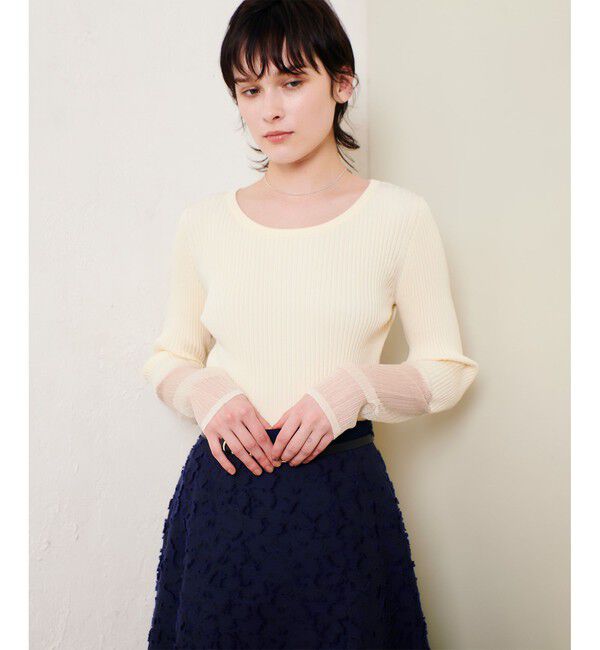 allureville「シアーカフスラウンドネックプルオーバー」|ニット・セーター|