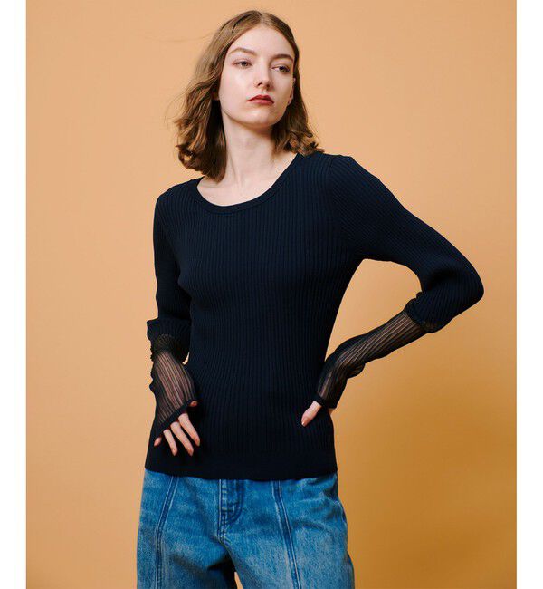 allureville「シアーカフスラウンドネックプルオーバー」|ニット・セーター|