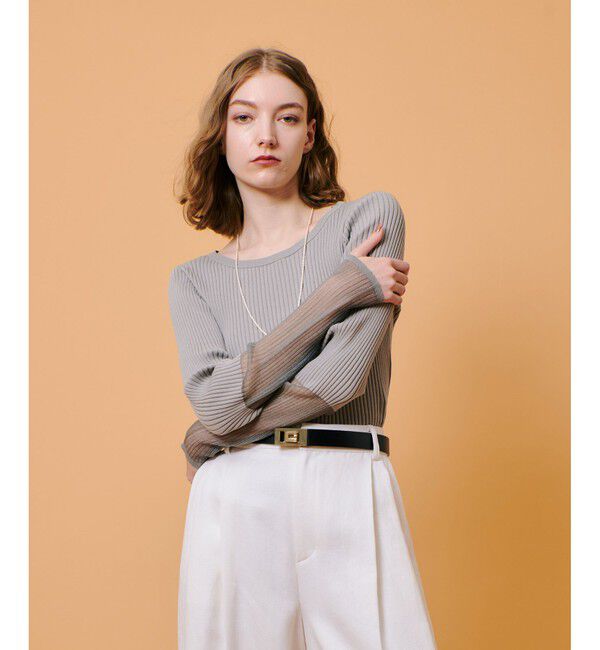 allureville「シアーカフスラウンドネックプルオーバー」|ニット・セーター|