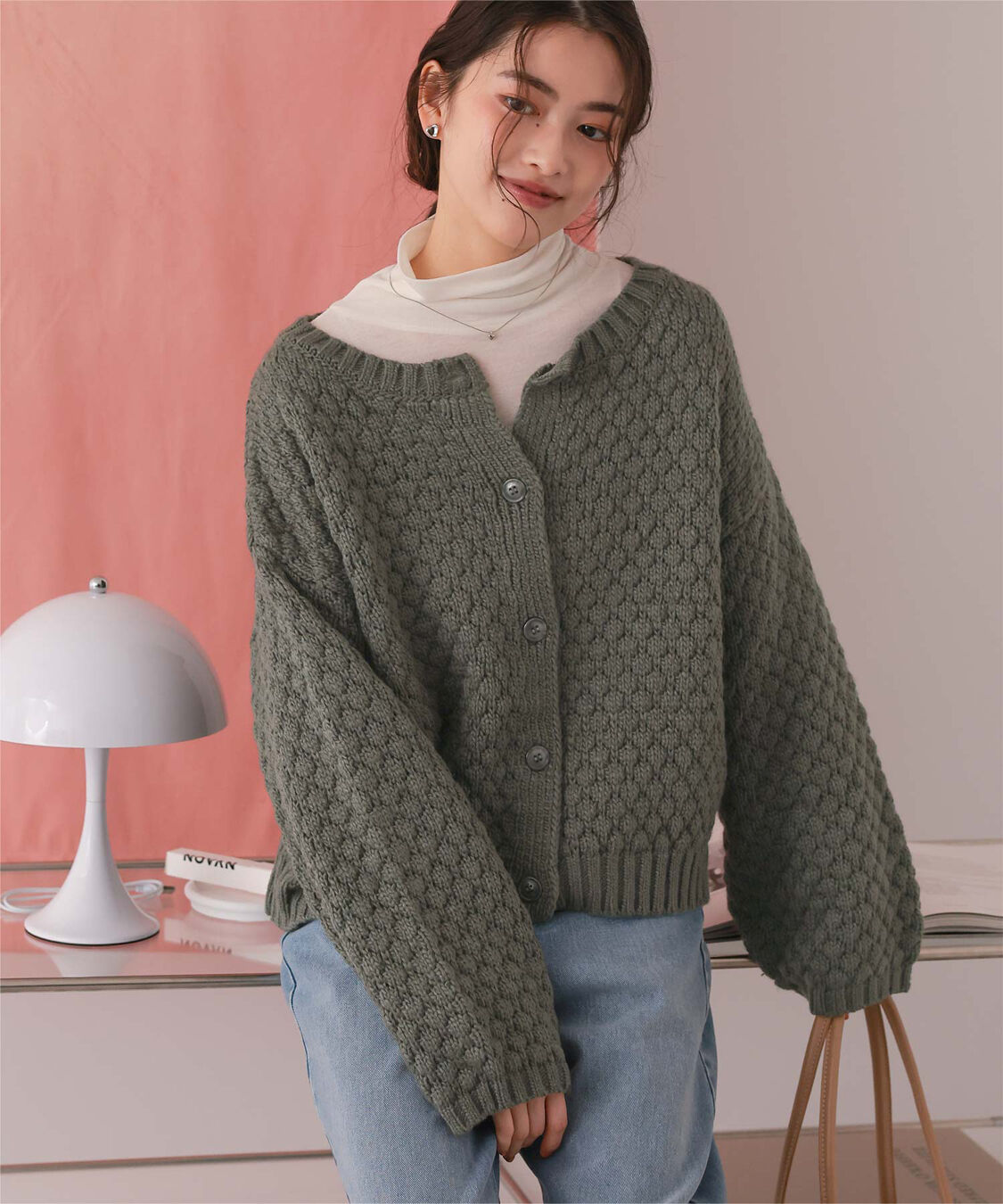 titivate「ポップコーンニットカーディガン」|カーディガン|チャコール