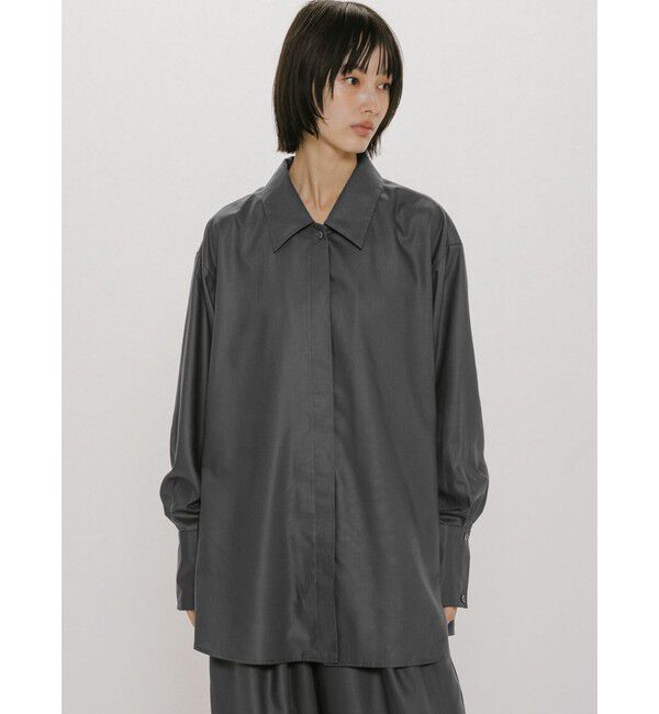 MIDIUMISOLID「MIDIUMISOLID for Ladies リラックスロングカフスシャツ」|シャツ・ブラウス|チャコールグレー