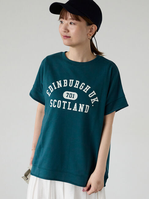 Lugnoncure「カレッジ風ロゴプリントミニ裏毛トップス」|Tシャツ・カットソー|ブルー