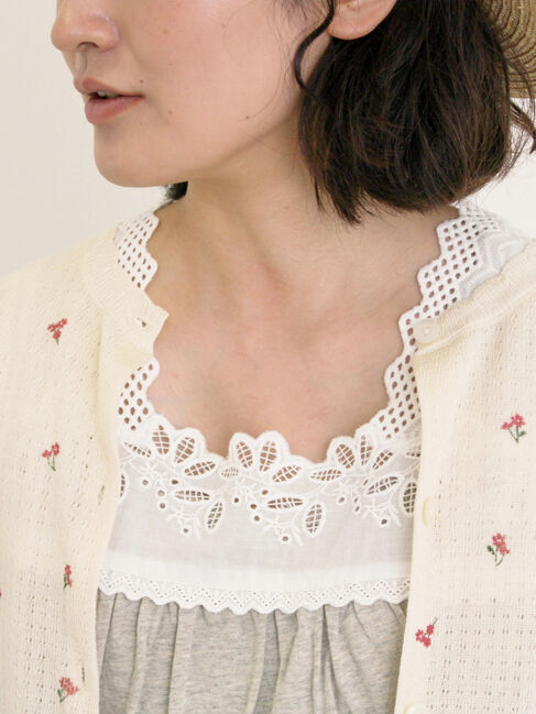 Samansa Mos2「【接触冷感】スクエアネックレースノースリーブ」|Tシャツ・カットソー|