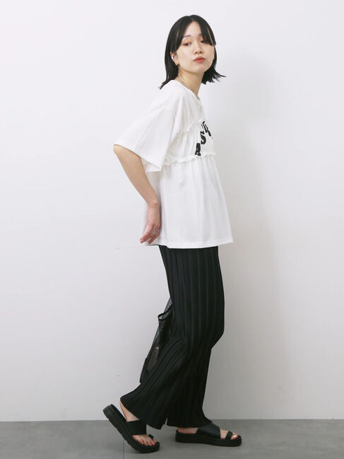 Samansa Mos2 blue「◎【接触冷感】シャーリングドッキングTシャツ」|Tシャツ・カットソー|