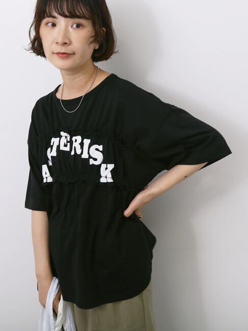 Samansa Mos2 blue「◎【接触冷感】シャーリングドッキングTシャツ」|Tシャツ・カットソー|