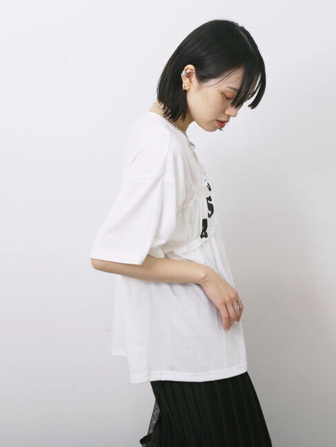 Samansa Mos2 blue「◎【接触冷感】シャーリングドッキングTシャツ」|Tシャツ・カットソー|