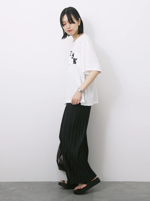 Samansa Mos2 blue「◎【接触冷感】シャーリングドッキングTシャツ」|Tシャツ・カットソー|