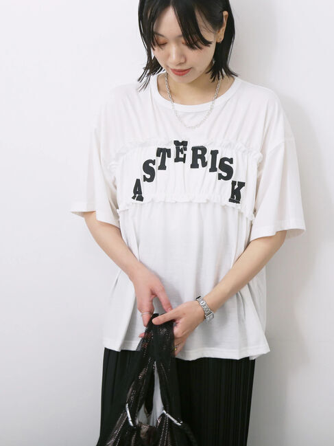 Samansa Mos2 blue「◎【接触冷感】シャーリングドッキングTシャツ」|Tシャツ・カットソー|