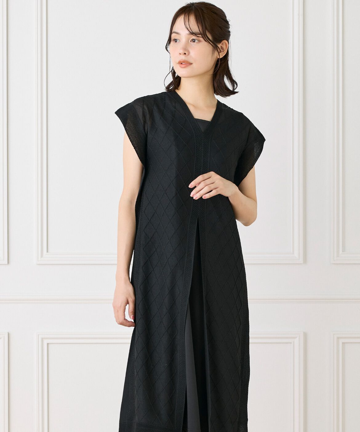 ef-de Black「シアーアーガイル サックワンピース」|ワンピース|ブラック