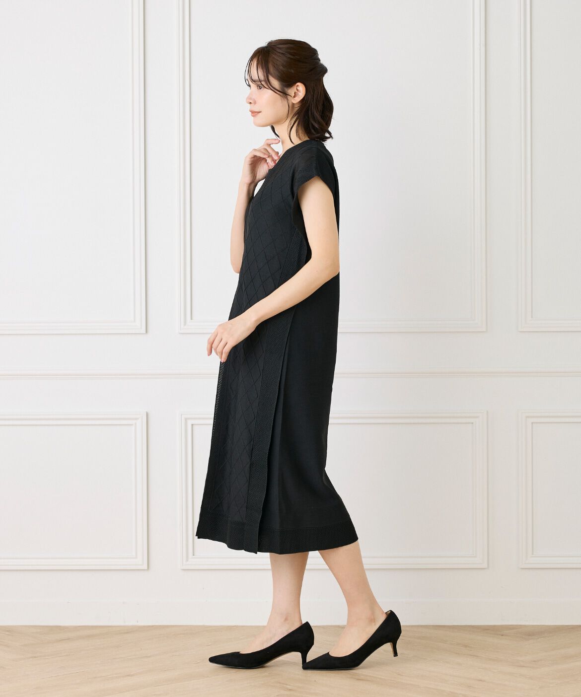 ef-de Black「シアーアーガイル サックワンピース」|ワンピース|