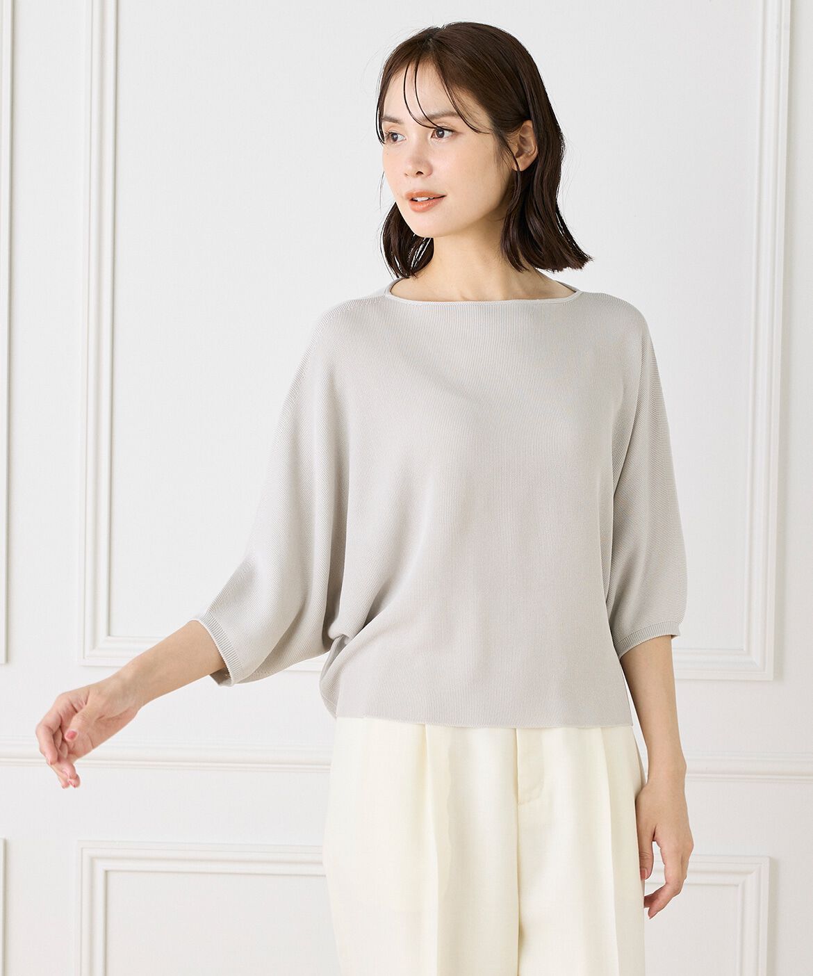 INED「《大きいサイズ》ドルマンスリーブニット《Cuoo》」|ニット・セーター|グレー1