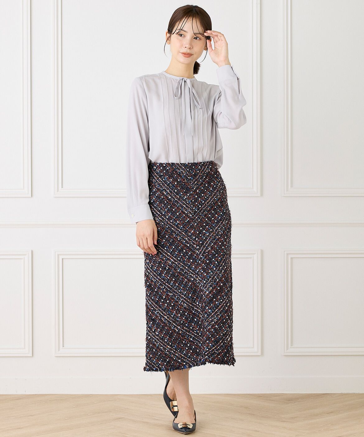 INED「《大きいサイズ》ツイードスカート《TOURNIER/トゥルニエ》」|スカート|