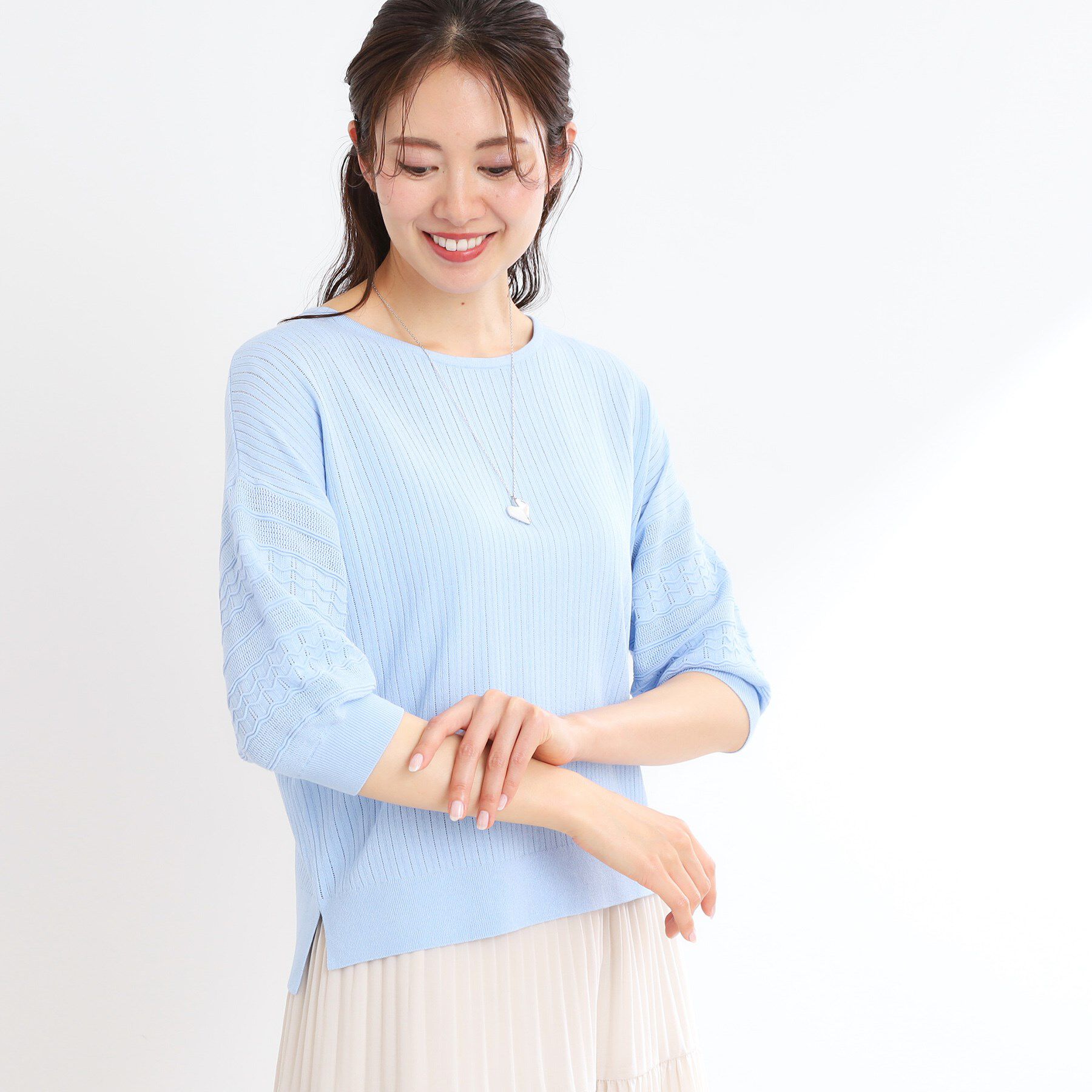 Reflect「【WEB先行カラーあり】オフボディプルオーバーニット」|ニット・セーター|ブルー(091)