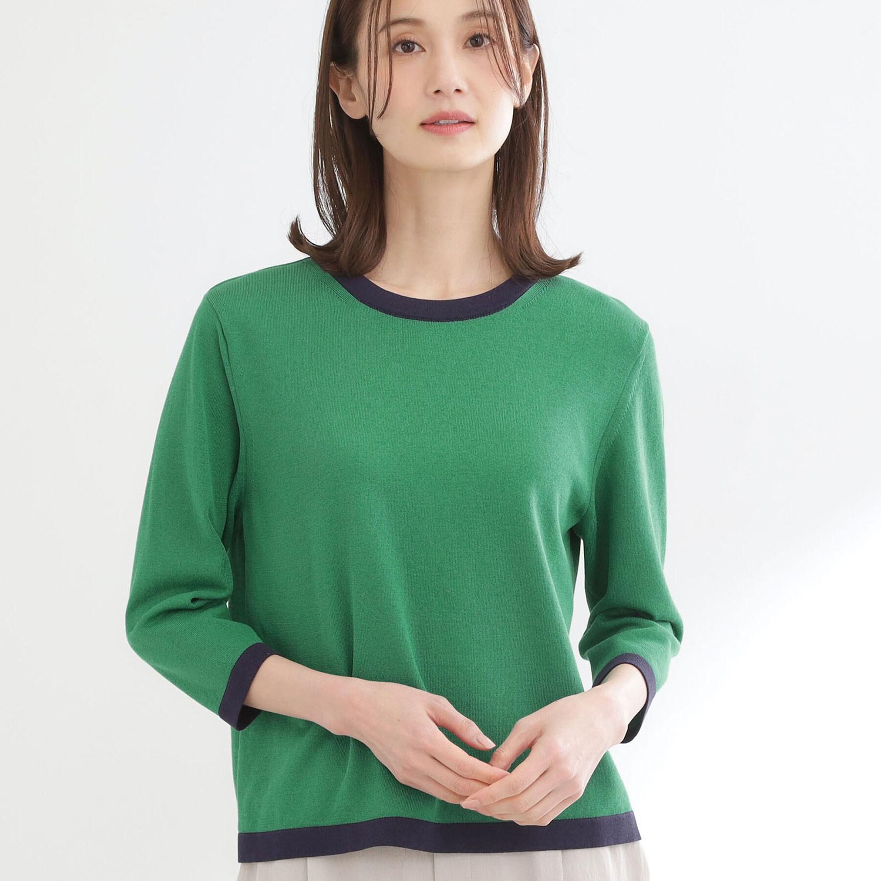 Reflect「【アンサンブル可】バイカラーニット」|ニット・セーター|グリーン(521)