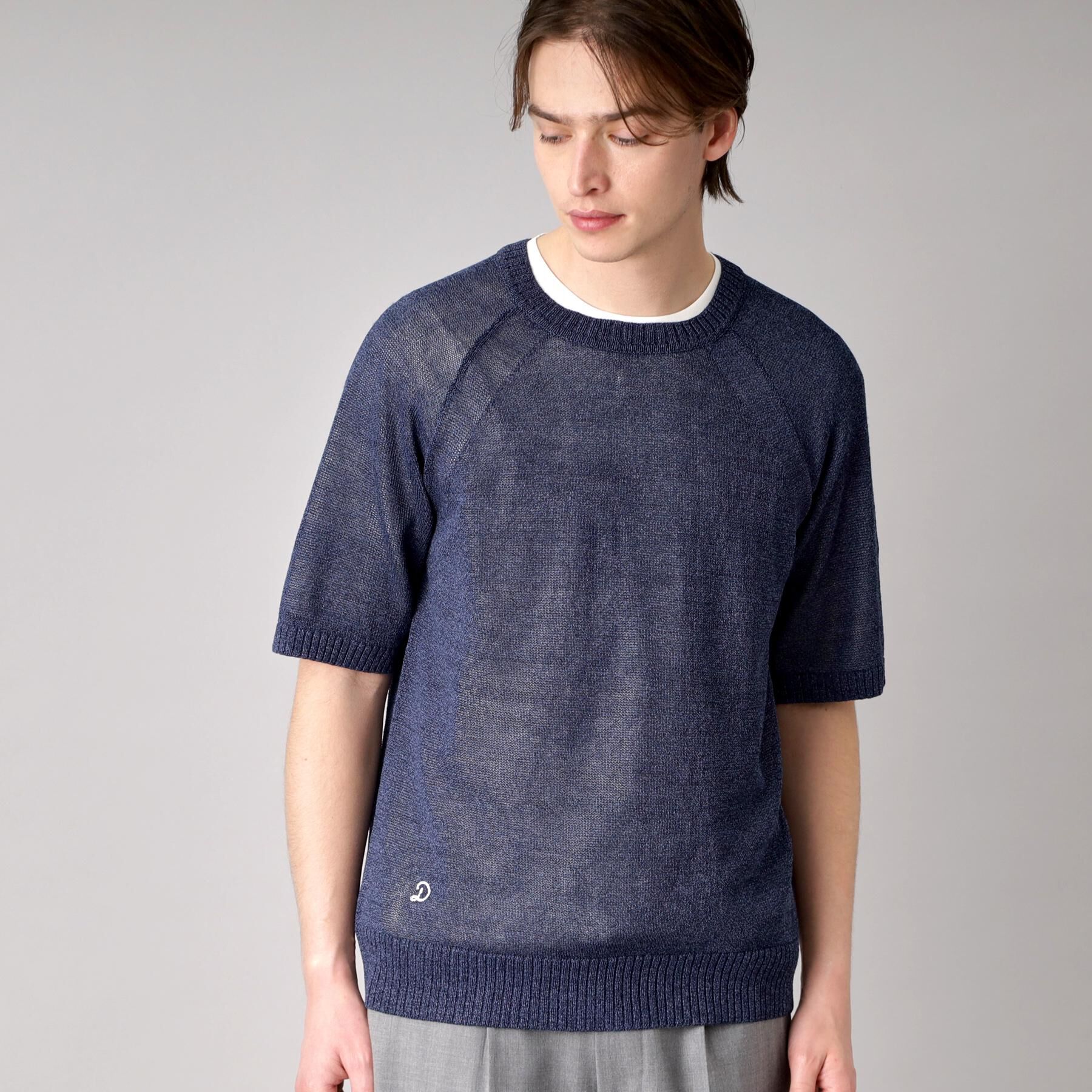 DRESSTERIOR「ペーパーコットン ハーフスリーブニット」|ニット・セーター|ネイビー(094)