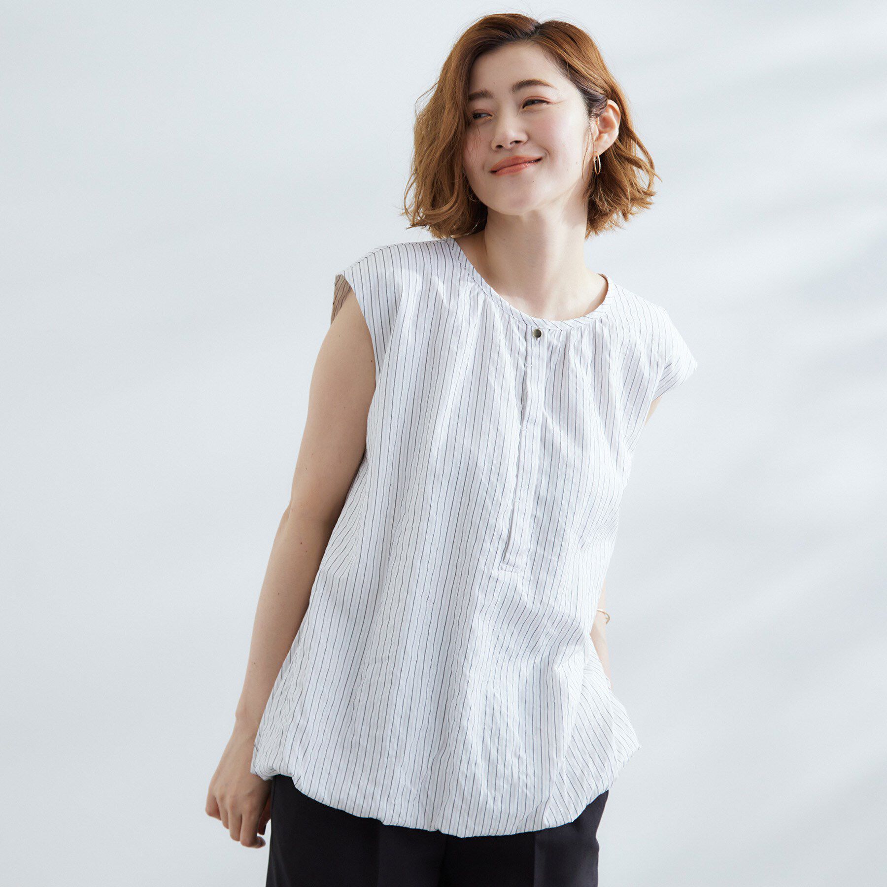 grove「裾のボリュームが今年気分　ストライプバルーンブラウス」|シャツ・ブラウス|