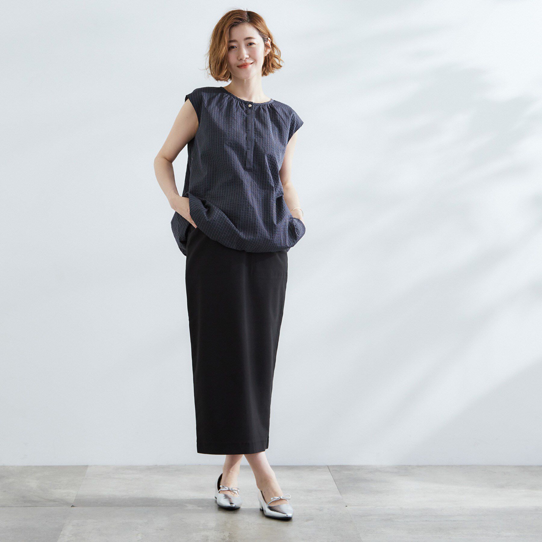 grove「裾のボリュームが今年気分　ストライプバルーンブラウス」|シャツ・ブラウス|