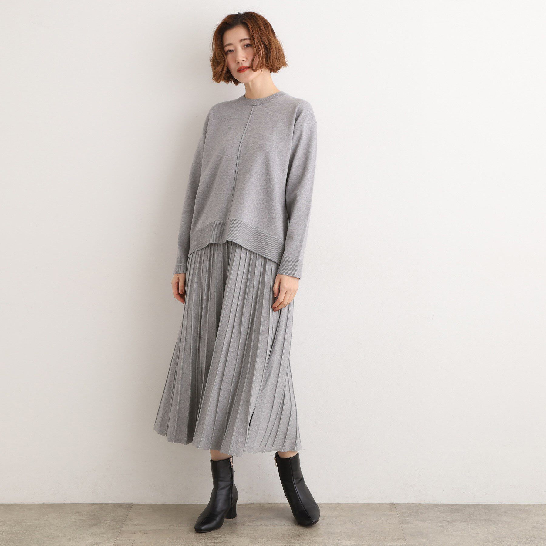grove「【SETUP可能】冬から春まで軽やかに　ラメラインニットプリーツスカート」|スカート|