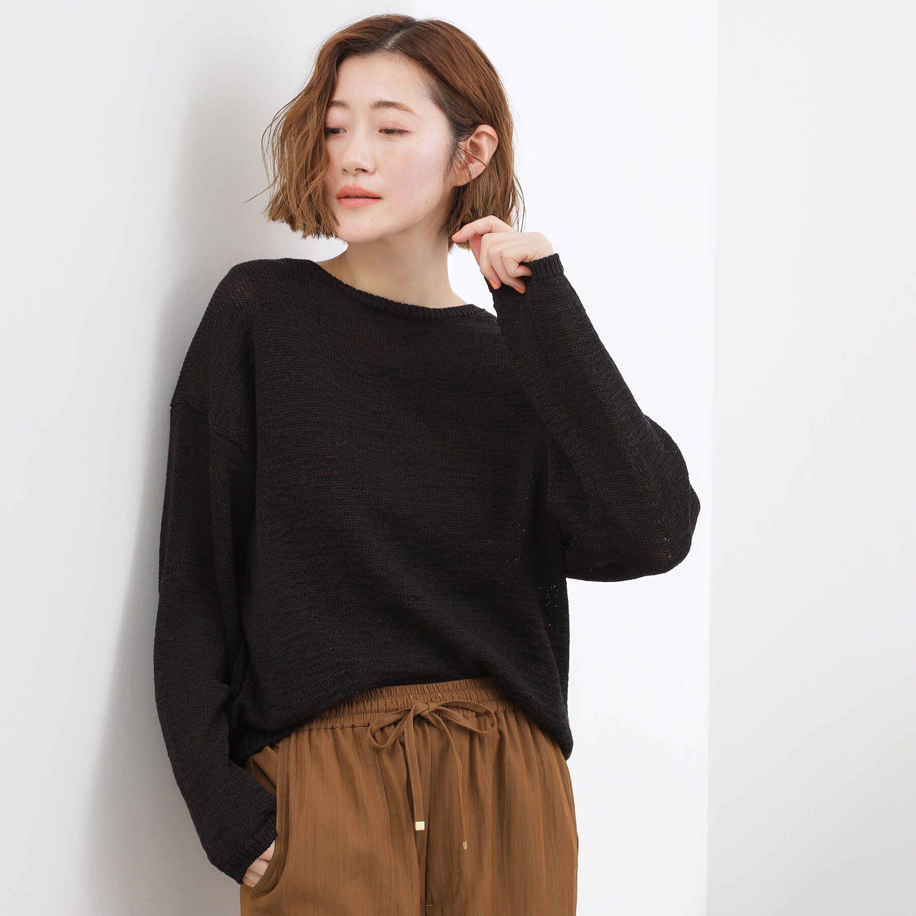 grove「【貴島明日香さん着用・大人のリラックススタイル】テープヤーン ボートネックニット」|ニット・セーター|