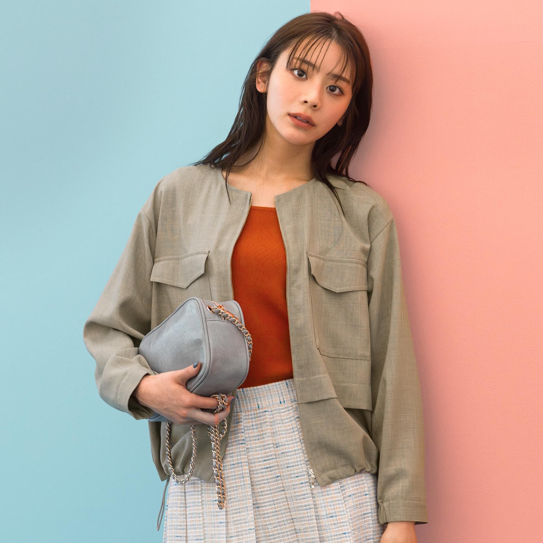 grove「【貴島明日香さん着用・洗える】麻調ノーカラーブルゾン」|ブルゾン・スタジャン|