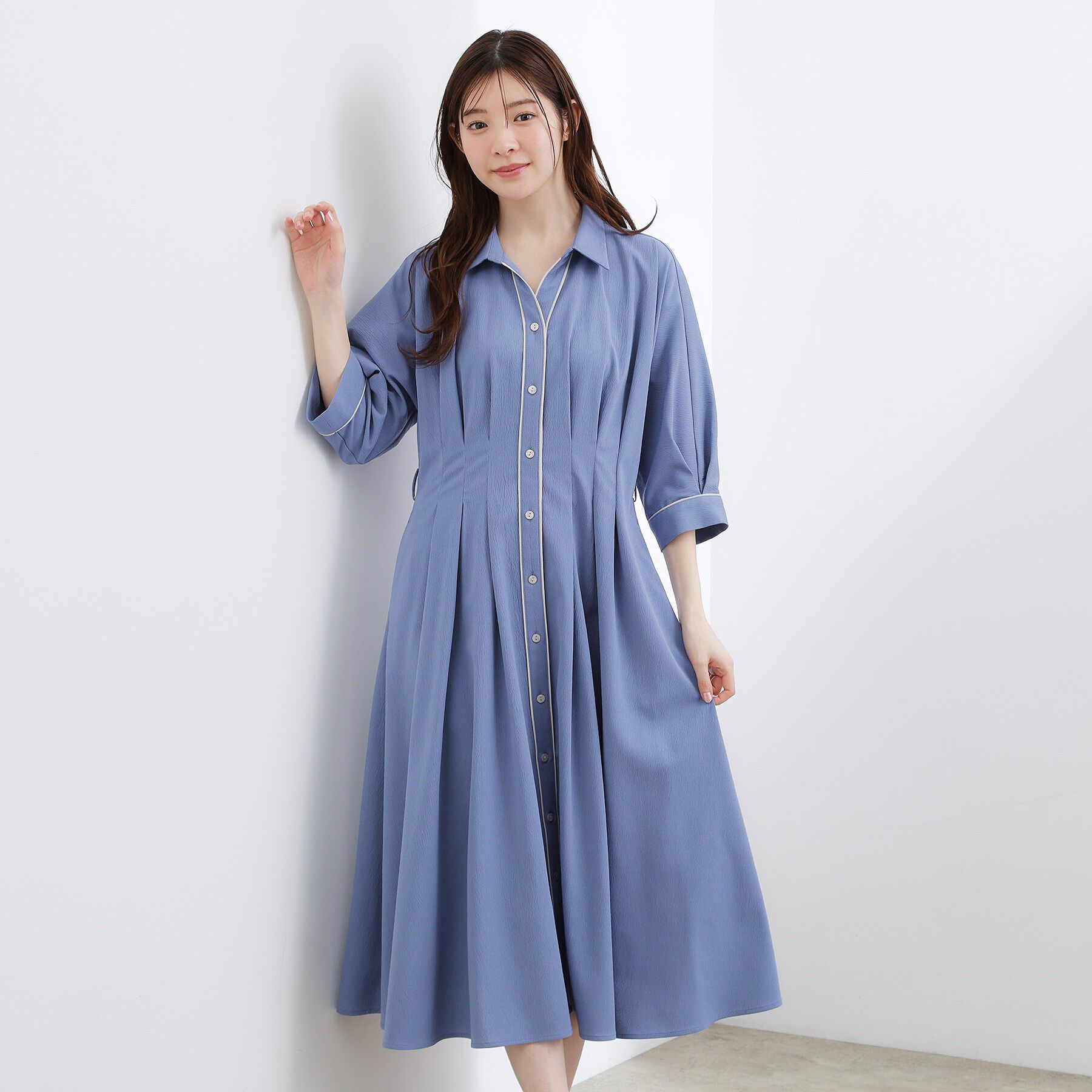 grove「【貴島明日香さん着用・美シルエット】ウエストタック配色ワンピース」|ワンピース|