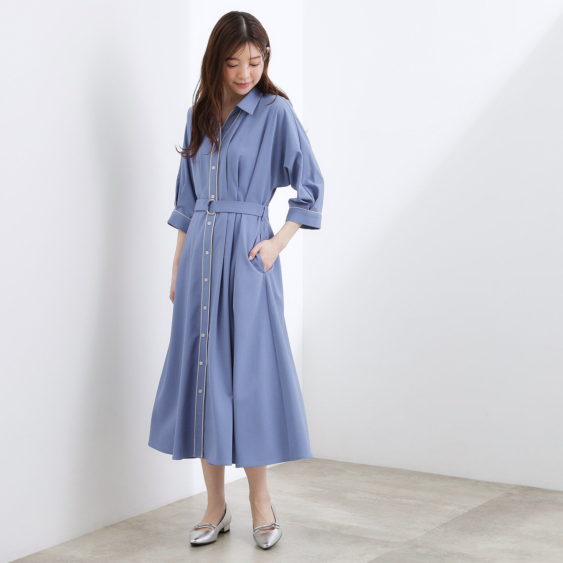 grove「【貴島明日香さん着用・美シルエット】ウエストタック配色ワンピース」|ワンピース|