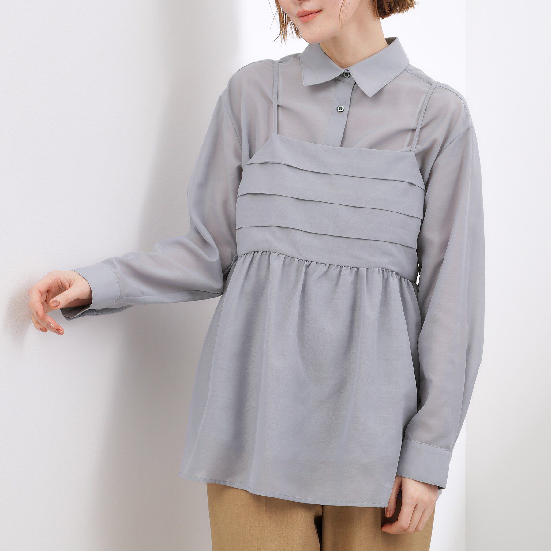 grove「【2点SET】今どきシアーシャツ＆キャミセット」|シャツ・ブラウス|