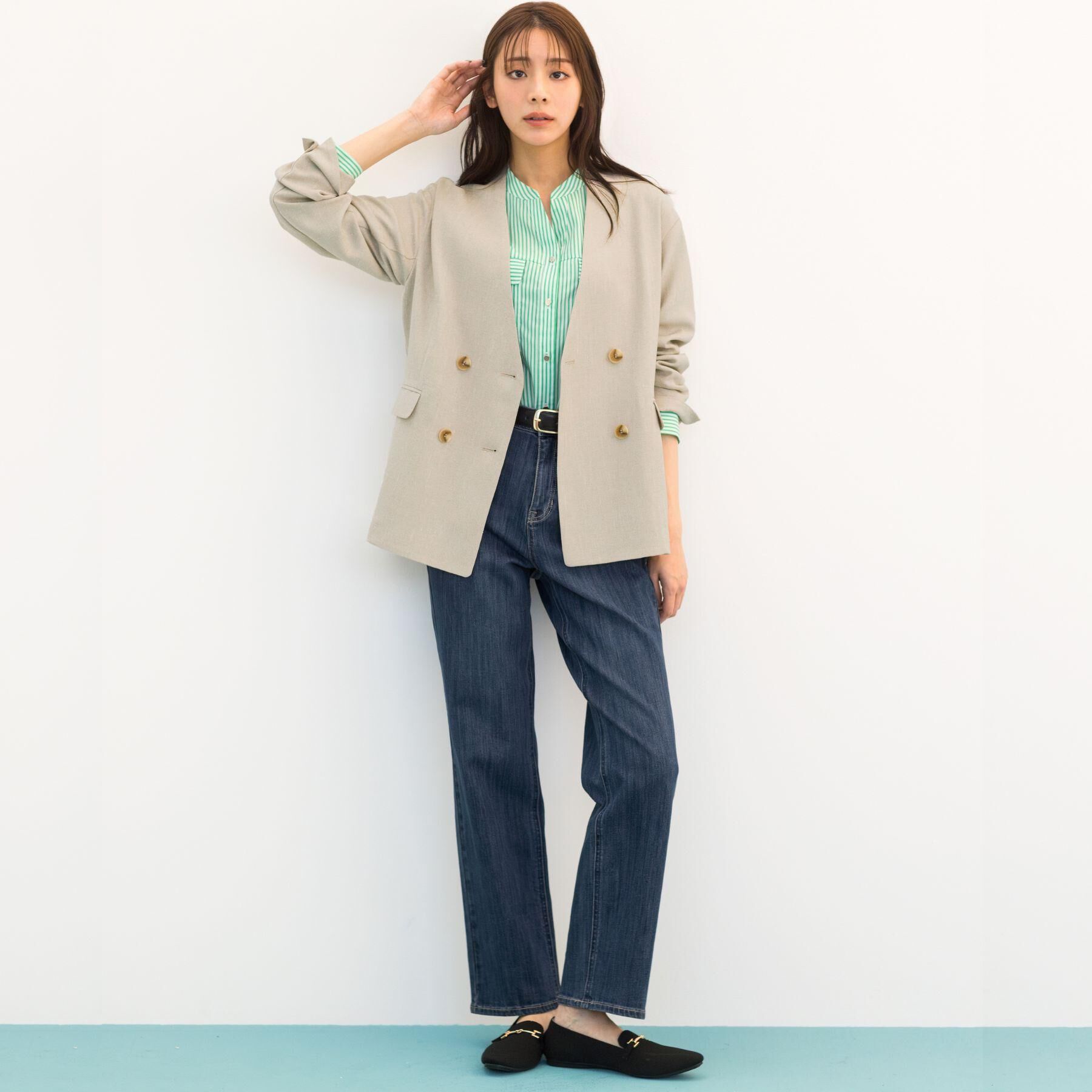 grove「【貴島明日香さん着用】リネンライクカラーレスジャケット」|ノーカラージャケット|