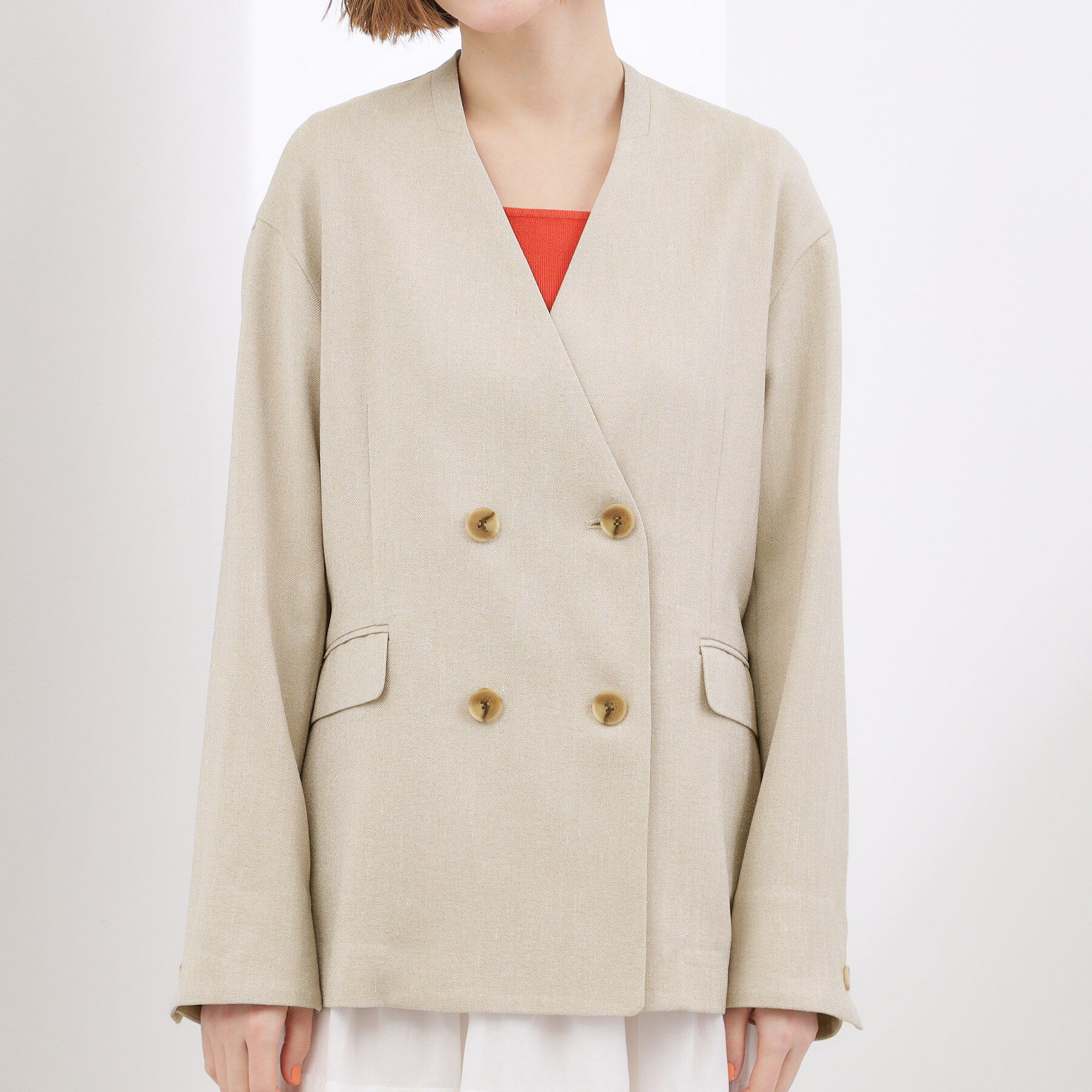 grove「【貴島明日香さん着用】リネンライクカラーレスジャケット」|ノーカラージャケット|