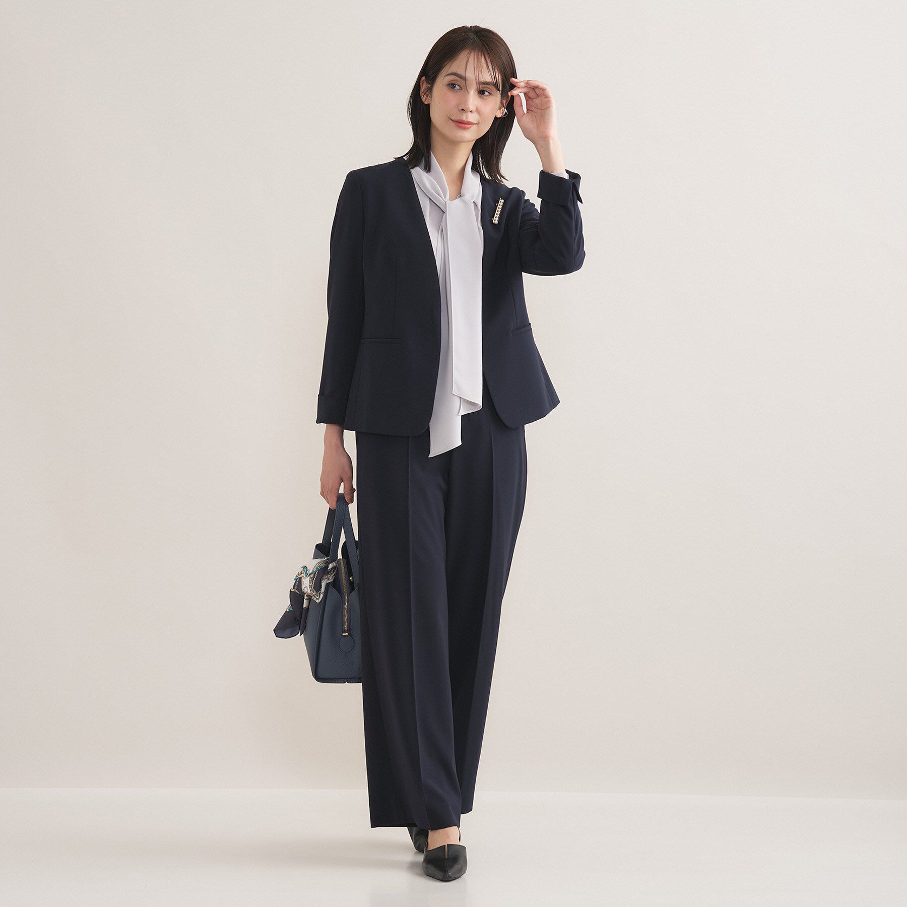 INDIVI「【通勤スーツ／洗える】ストレッチカラーレスジャケット」|スーツ|