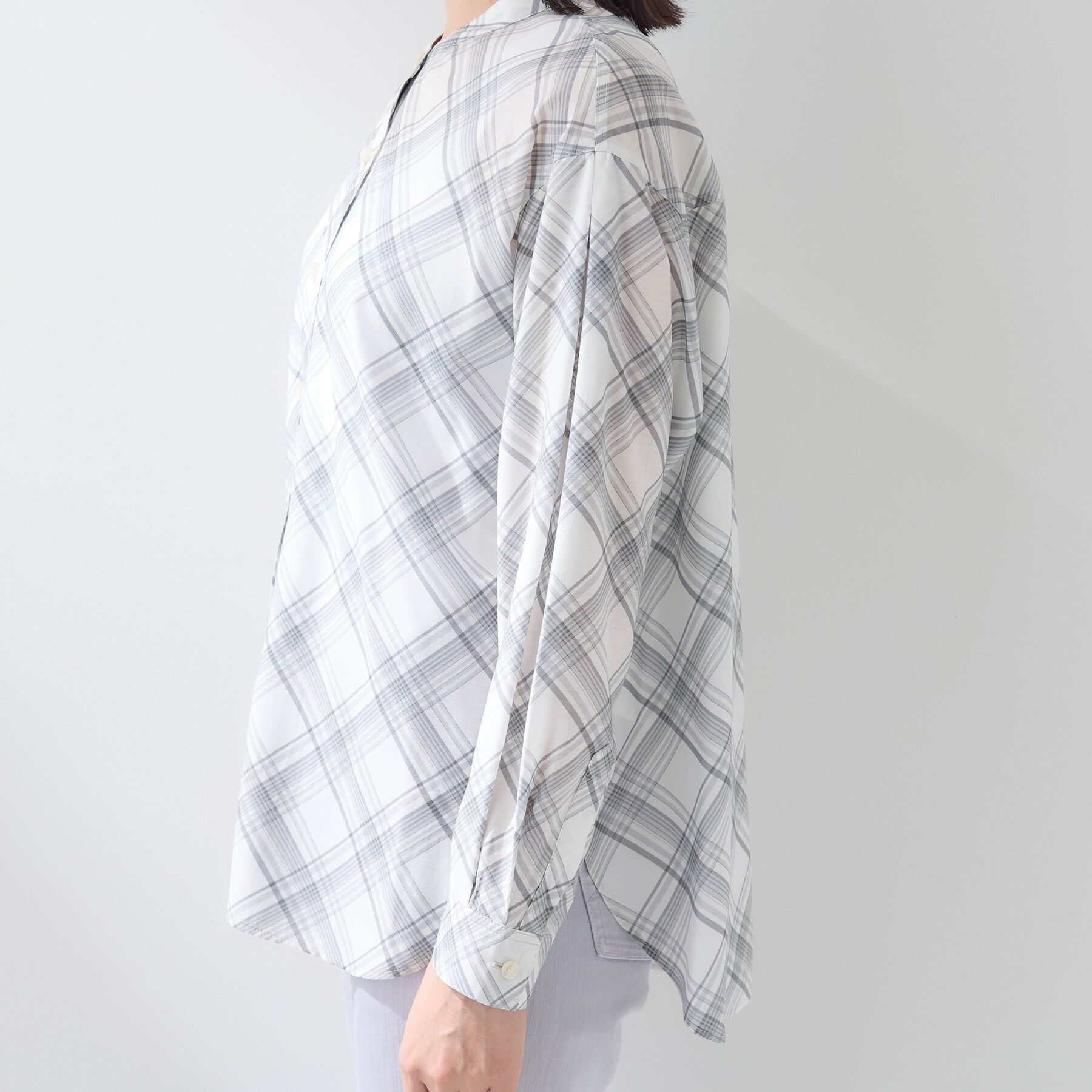 INDIVI「【2WAY／シアー】バイアスチェック柄＆無地 カシュクールシャツ」|シャツ・ブラウス|