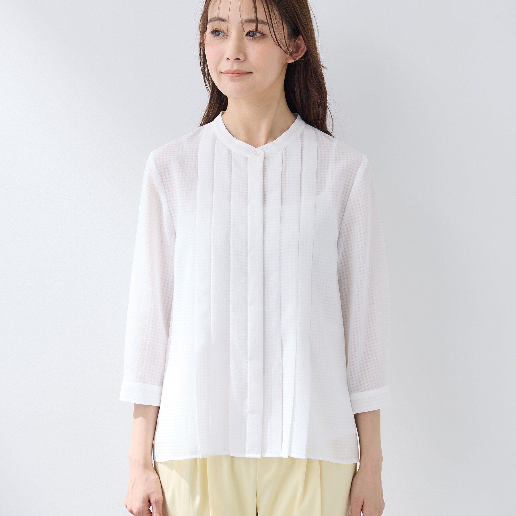 INDIVI「【洗える／大人シアー】タックプリーツ7分袖ブラウス」|シャツ・ブラウス|