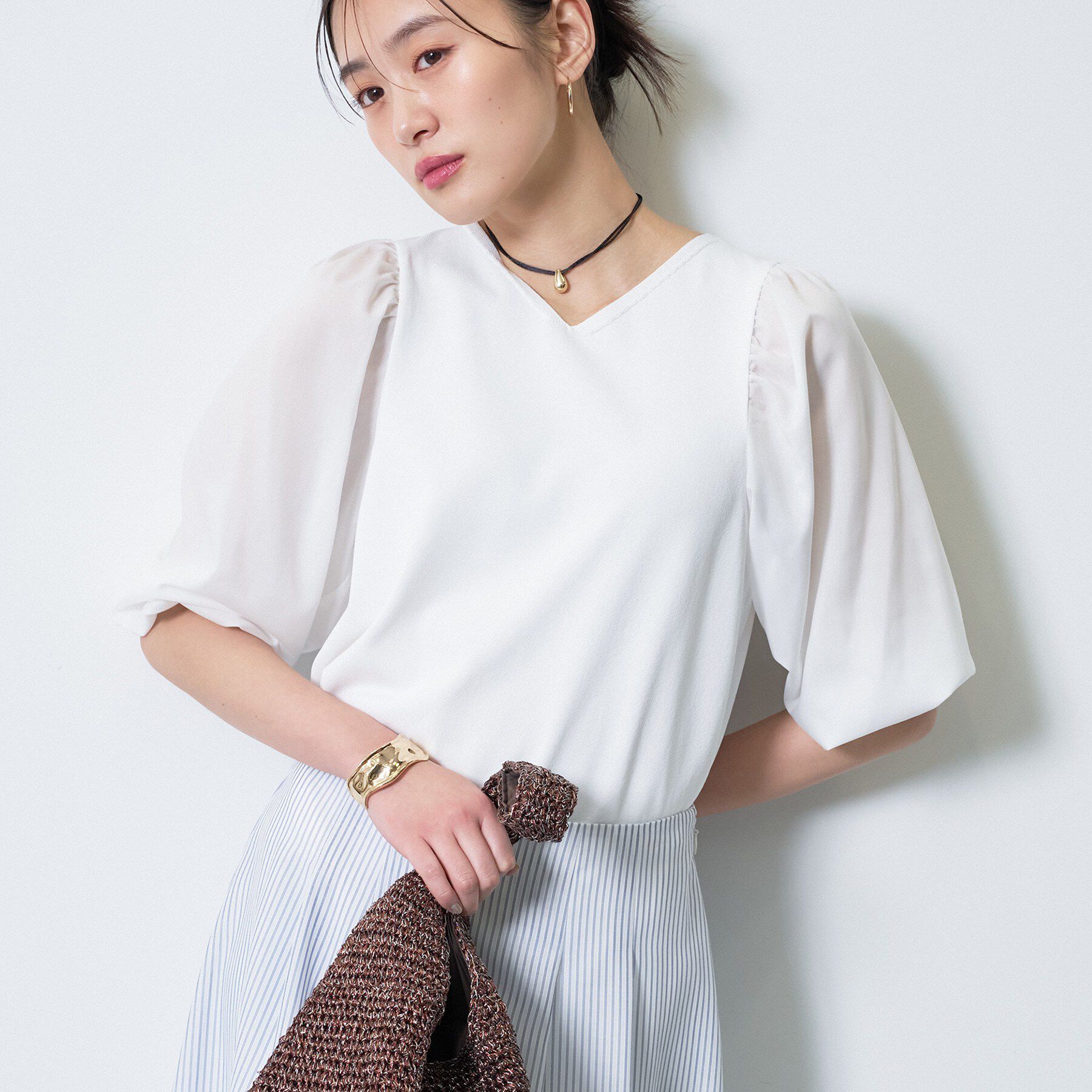 INDIVI「【洗える／袖丈調整可能】シャツコンビニット」|ニット・セーター|