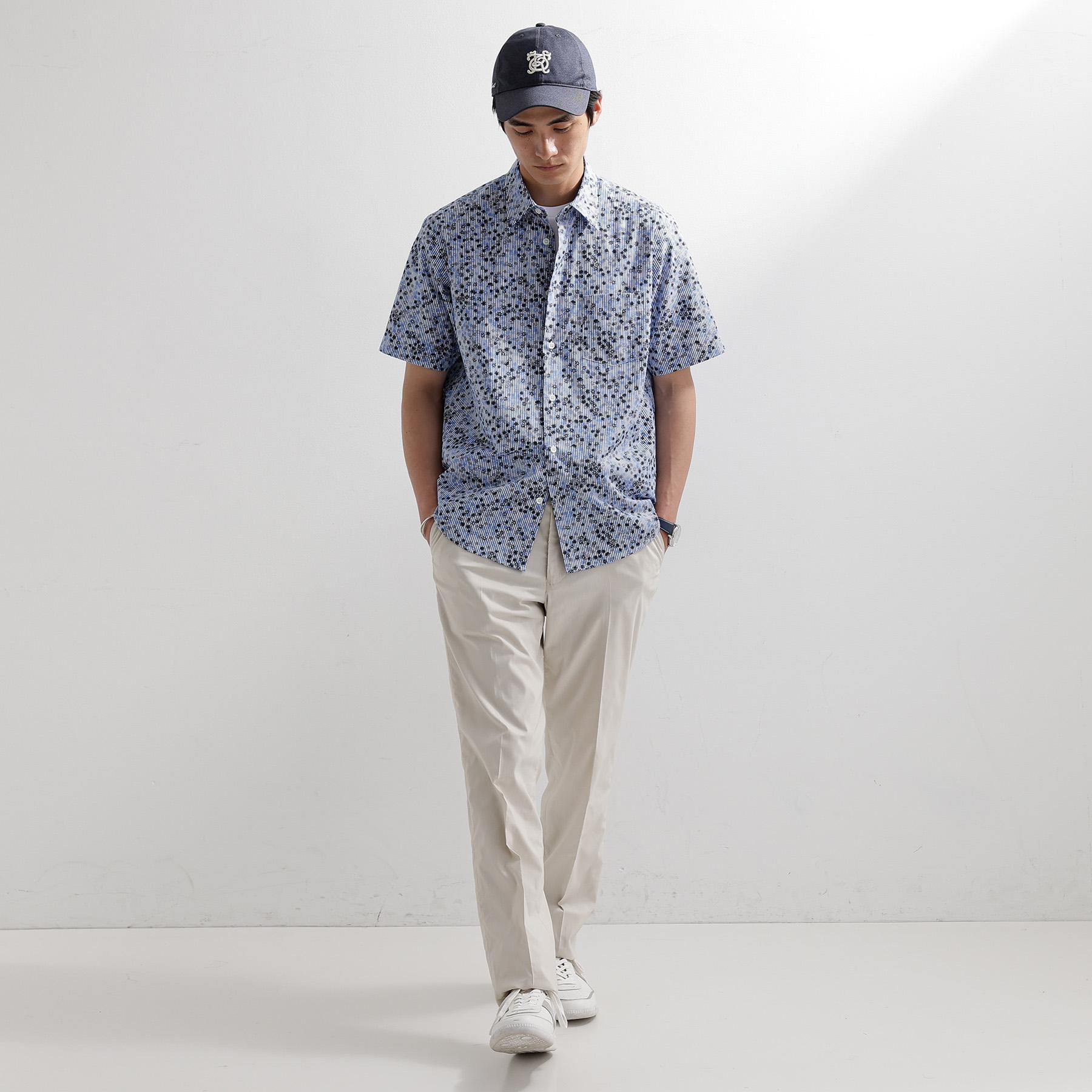 TAKEO KIKUCHI「ストライプ小花プリント 半袖シャツ」|シャツ・ブラウス|