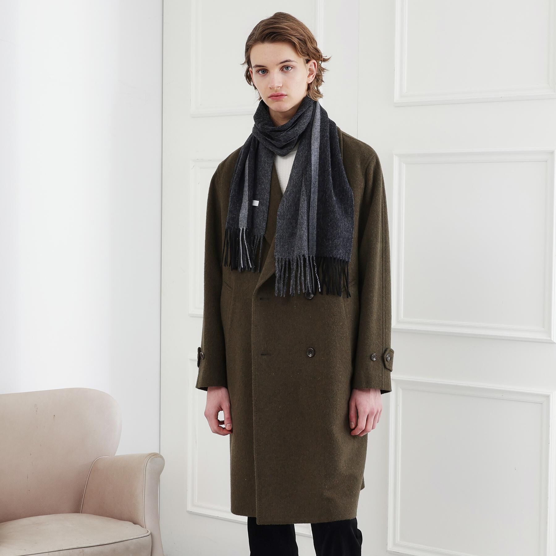 TAKEO KIKUCHI「【ラッピング巾着セット】カシミヤブレンドパネルマフラー」|ストール|