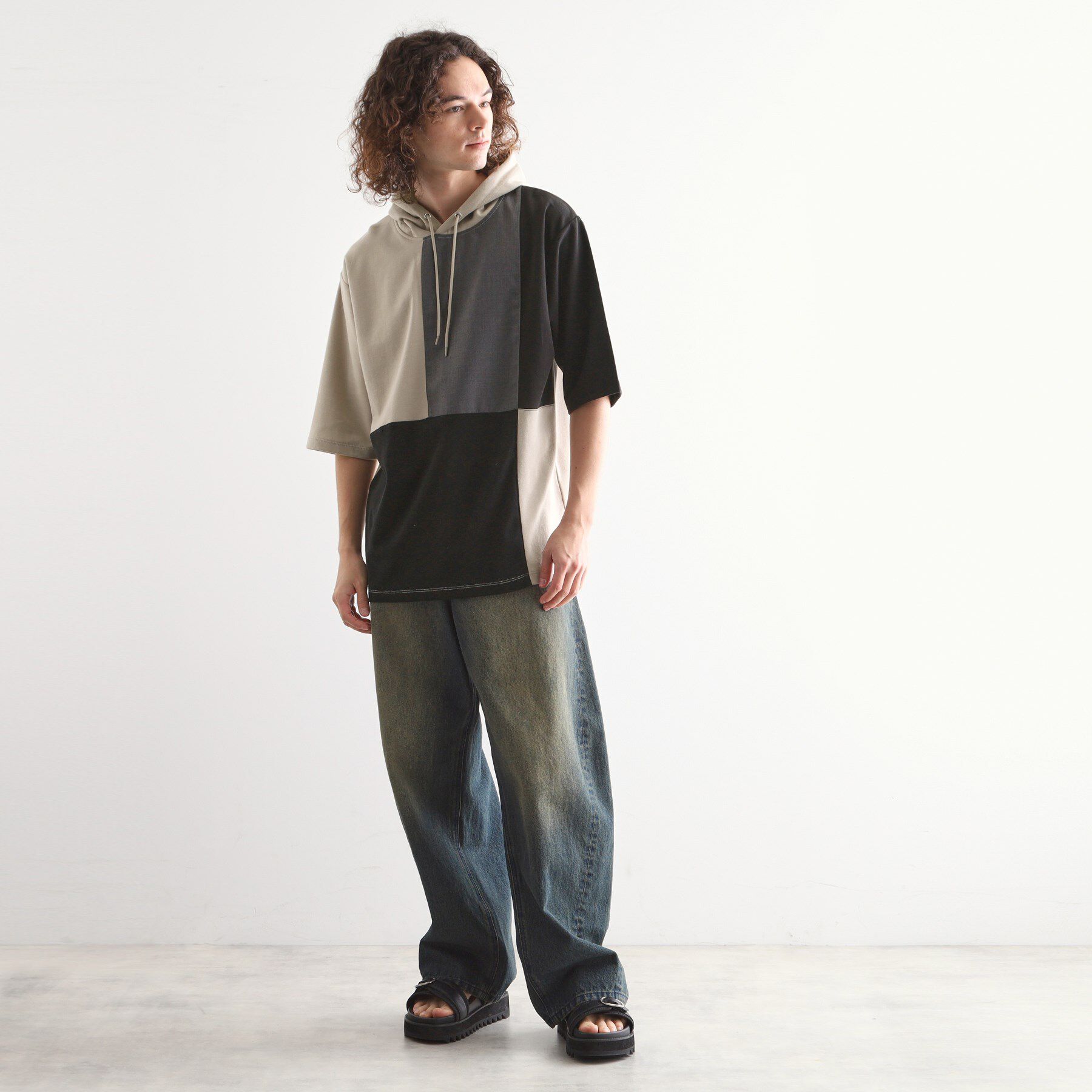 tk.TAKEO KIKUCHI「5分袖キリカエポンチフーディ」|パーカー|