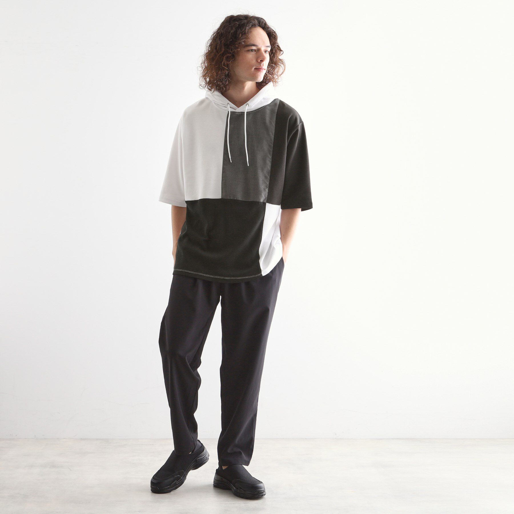 tk.TAKEO KIKUCHI「5分袖キリカエポンチフーディ」|パーカー|